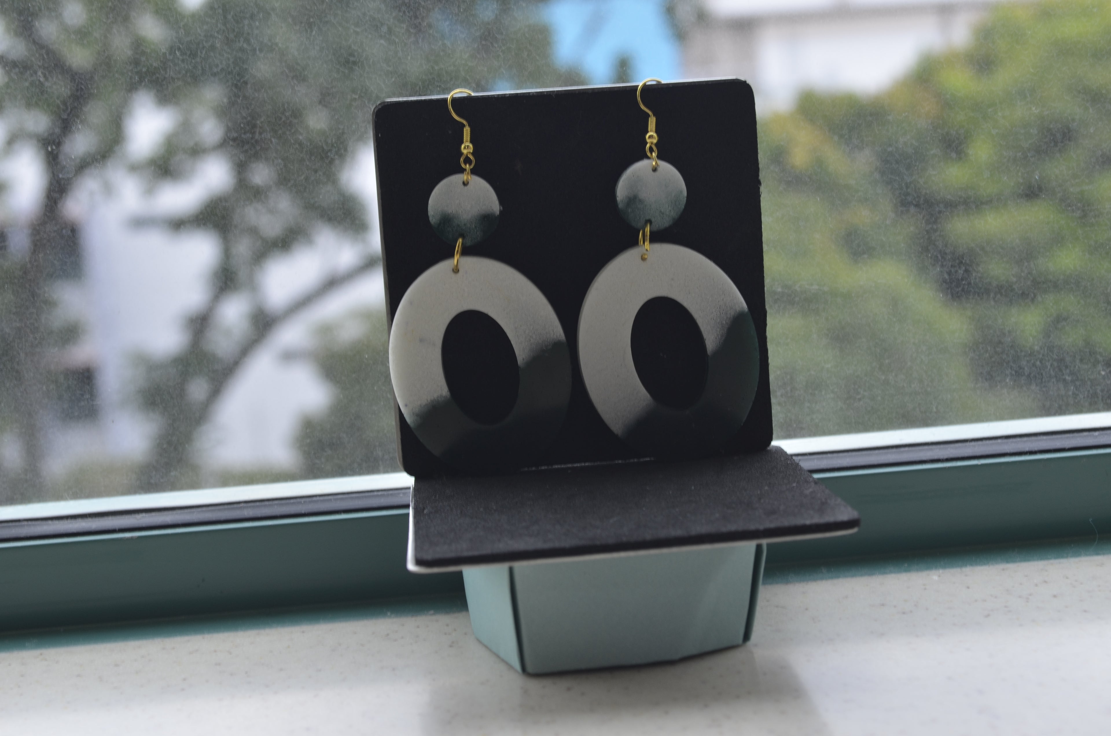 Dark Green & White Hoop Earrings