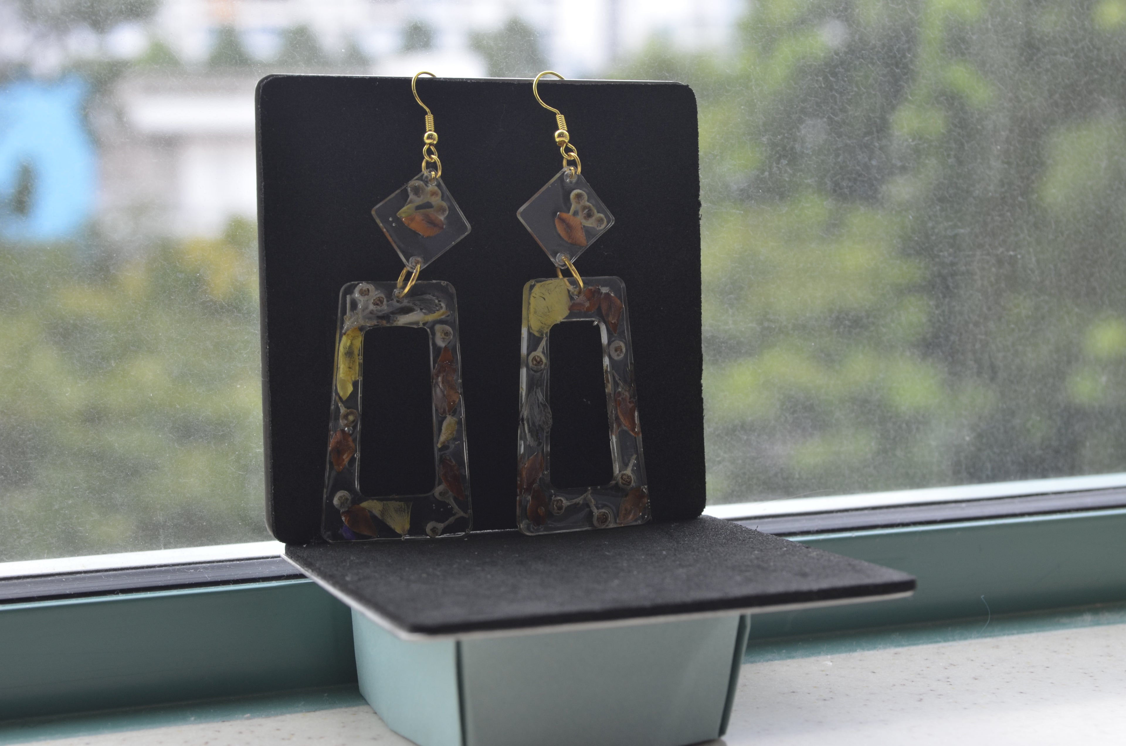 Clear Bar Frame Earrings — Mixed Flowers